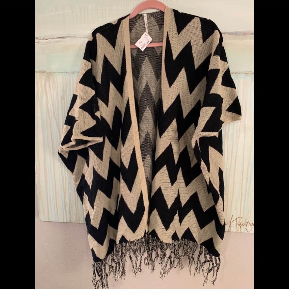 Black and beige sweater wrap/ jacket- poncho